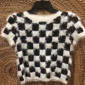 Low Fur Checkered Crop Top
